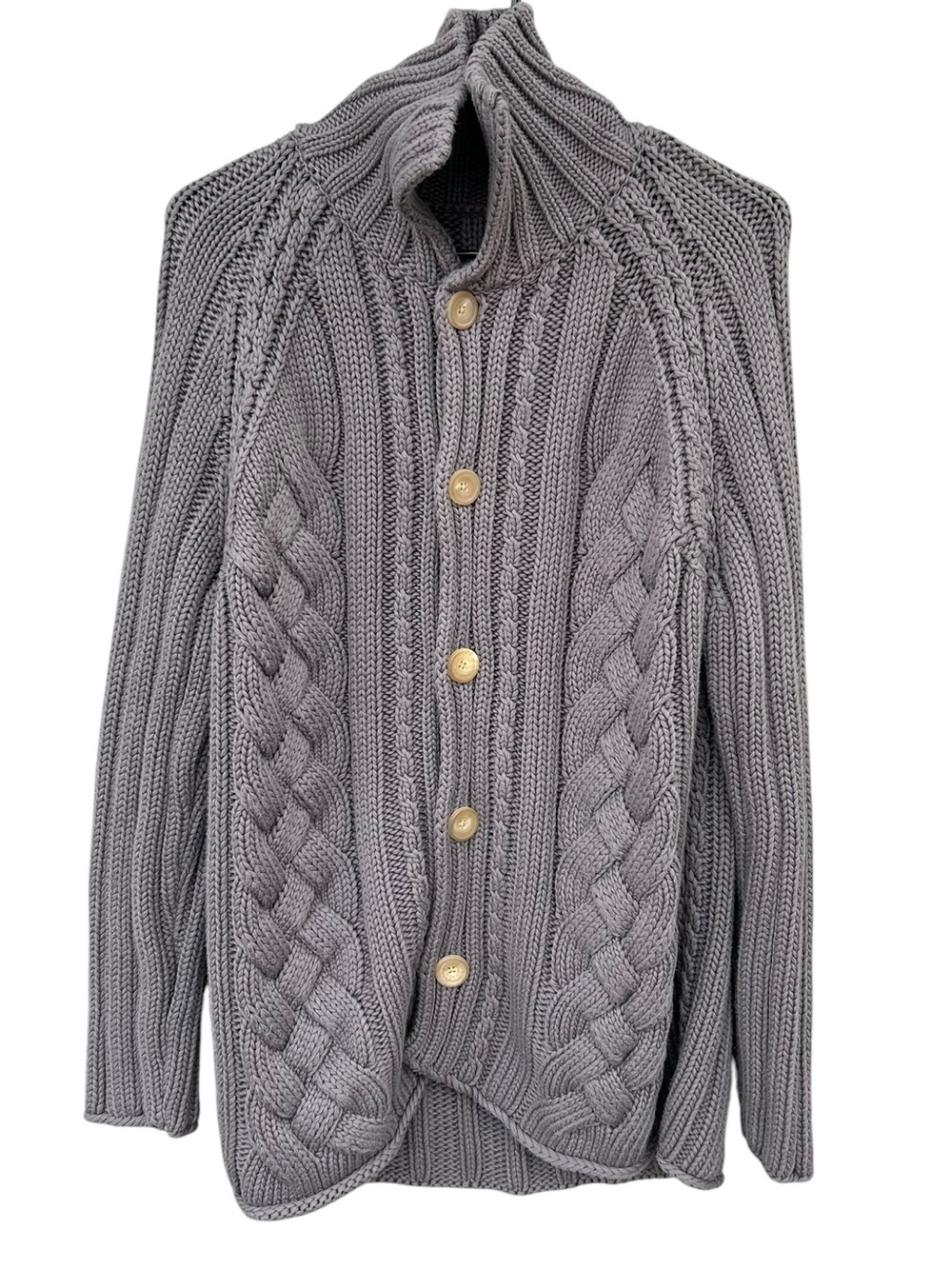 Frank & Eileen Cotswold Cable Knit Cardigan - Gray - 100% Cotton - Size Medium